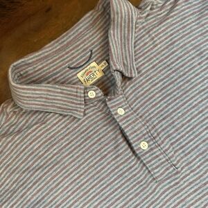 Faherty‎ Brand Polo Shirt Mens XXL Gray Red Stripe Pima Cotton Stretch Casual